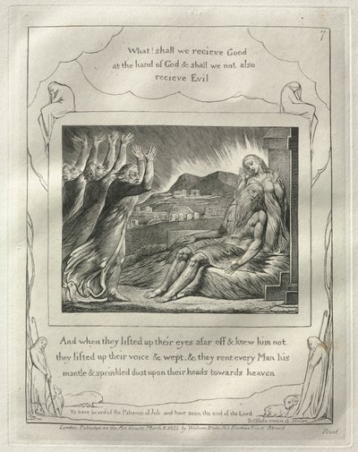 Jobs bok: nr. 7, Og da de hadde løftet øynene langt borte og kjente ham ikke..., 1825. av William Blake