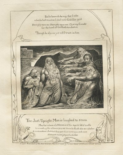 Jobs bok: Pl. 10, The Just Upright Man is Laughed to Scorn, 1825. av William Blake