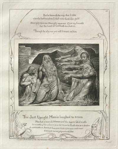 Jobs bok: Pl. 10, The Just Upright Man blir lattermildt av William Blake