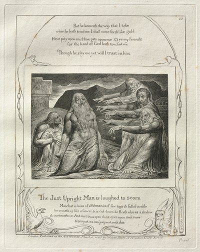 Jobs bok: Pl. 10, Den rettferdige mannen blir latterliggjort, 1825. av William Blake