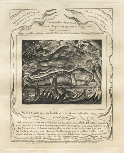 Jobs bok: Pl. 11, Med drømmer på min seng skremmer du meg og skremmer meg / med syner av William Blake