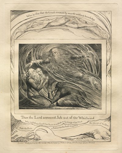 Jobs bok: Pl. 13, Da svarte Herren Job fra virvelvinden av William Blake