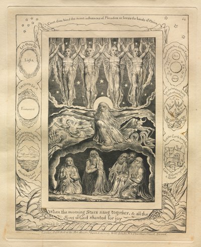 Jobs bok: Pl. 14, Da morgenstjernene sang sammen, og alle Guds sønner..., 1825. av William Blake