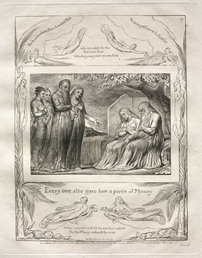 Jobs bok: Pl. 19, Hver og en ga ham også et stykke penger, 1825. av William Blake