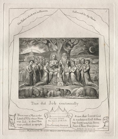 Jobs bok: Pl. 1, Slik gjorde Job kontinuerlig, 1825. av William Blake