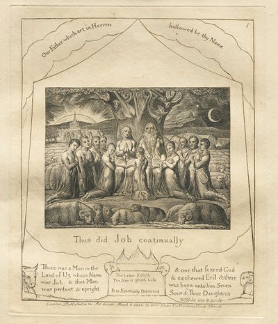 Jobs bok: Pl. 1, Slik gjorde Job kontinuerlig, 1825. av William Blake