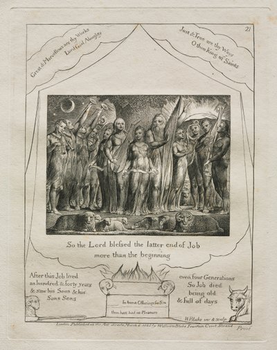 Jobs bok: Pl. 21, Så Herren velsignet den siste ende av Job / mer enn begynnelsen av William Blake