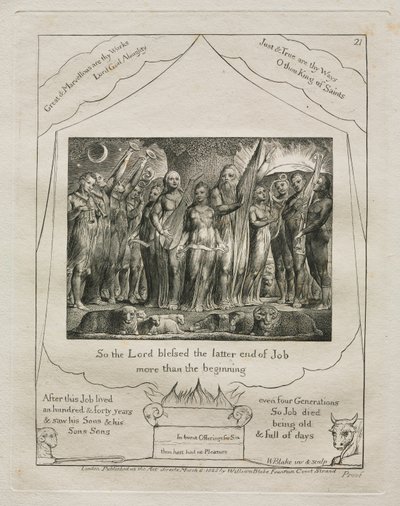 Jobs bok: Pl. 21, Så Herren velsignet den siste slutten av Job mer enn 1825. av William Blake