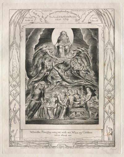 Jobs bok: Pl. 2, Da den Allmektige ennå var med meg, Da mine barn..., 1825. av William Blake