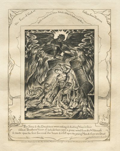 Jobs bok: Pl. 3, Dine sønner og dine døtre spiste og drakk vin..., 1825. av William Blake