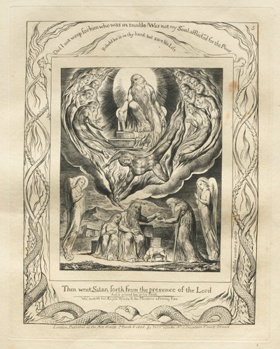 Jobs bok: Pl. 5, Så gikk Satan ut fra Herrens nærhet, 1825. av William Blake