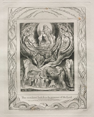 Jobs bok: Pl. 5, Så gikk Satan ut fra Herrens nærhet, 1825. av William Blake