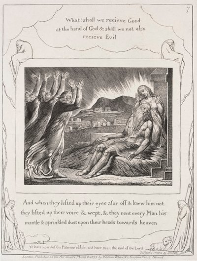 Jobs bok: Pl. 7, Og da de hadde løftet øynene, 1825. av William Blake