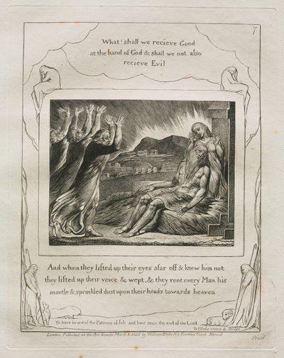 Jobs bok: Pl. 7, Og da de løftet øynene langt borte og kjente ham ikke, løftet de stemmene og gråt av William Blake