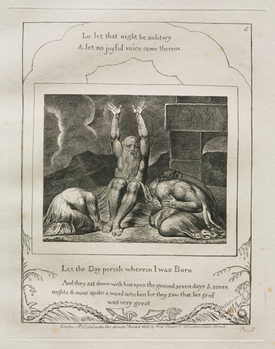 Jobs bok: Pl. 8, La dagen forgå der jeg ble født, 1825. av William Blake