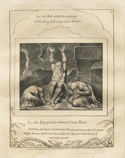 Jobs bok: Pl. 8, La dagen forgå der jeg ble født, 1825. av William Blake