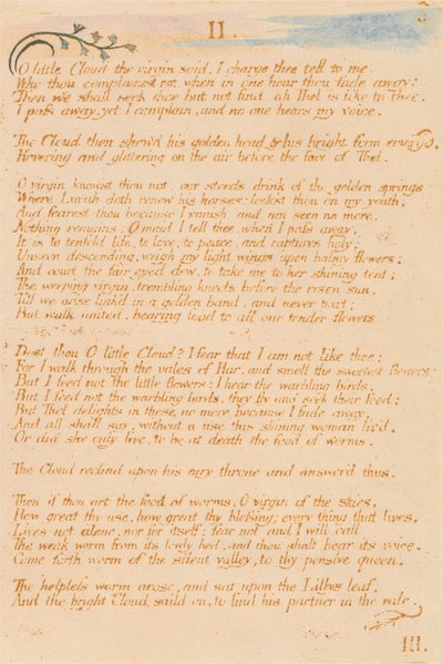 The Book of Thel, Plate 5, II. , O lille sky . . . . av William Blake