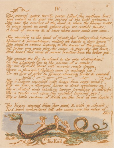 The Book of Thel, Plate 8, IV. , De evige portene . . . . av William Blake