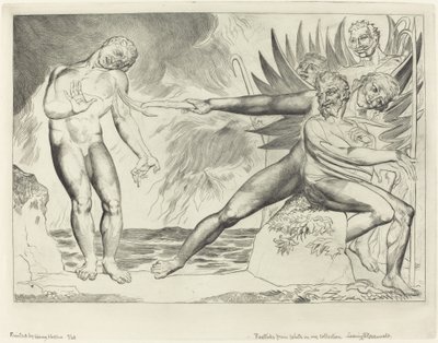 Sirkelen til de korrupte tjenestemenn, The Devils Tormenting Ciampolo, 1827. av William Blake