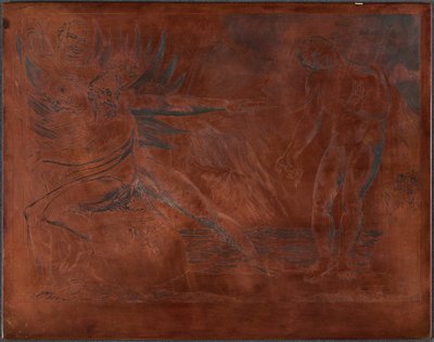 Der Kreis der korrupten Beamten; die Teufel quälen Ciampolo av William Blake