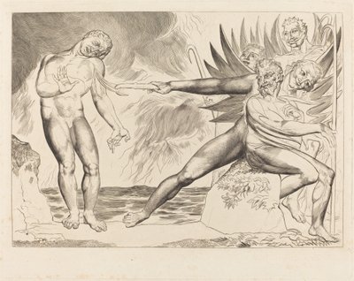 Sirkelen til de korrupte tjenestemenn, djevlene som plager Ciampolo, 1827. av William Blake
