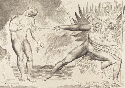 Sirkelen til de korrupte tjenestemenn, djevlene som plager Ciampolo, 1827. av William Blake