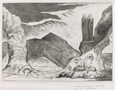 The Circle of the Falsifiers: Dante og Virgil som dekker nesen på grunn av stanken, 1827. av William Blake
