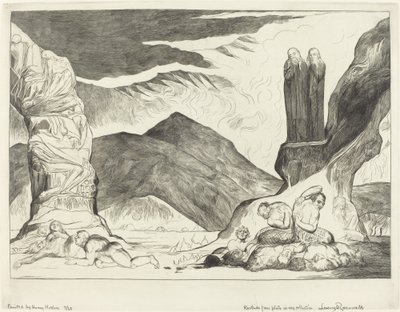 The Circle of the Falsifiers, Dante og Virgil som dekker nesen på grunn av stanken, 1827. av William Blake