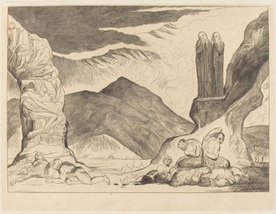 The Circle of the Falsifiers: Dante og Virgil dekker nesen på grunn av st av William Blake