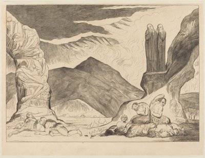 Forfalskernes krets: Dante og Vergil dekker nesene sine på grunn av stanken av William Blake