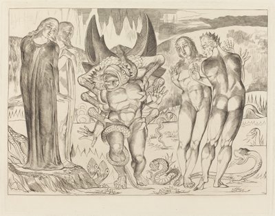 Tyvenes sirkel; Agnolo Brunelleschi angrepet av en seksfots slange av William Blake