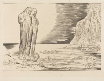 Forrædernes krets; Dantes fot treffer Bocca degli Abbate av William Blake