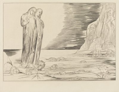 Forrædernes krets; Dantes fot treffer Bocca degli Abbate av William Blake