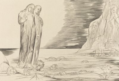 The Circle of the Traitors, Dantes fot slår Bocca degli Abbate, 1827. av William Blake