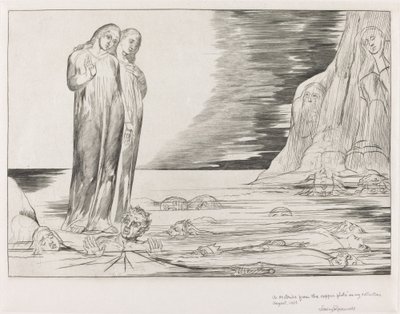 The Circle of the Traitors, Dantes fot slår Bocca degli Abbate, 1827. av William Blake