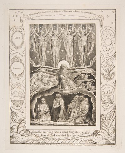 Skapelsen, fra illustrasjoner av Jobs bok, 1825-26. av William Blake
