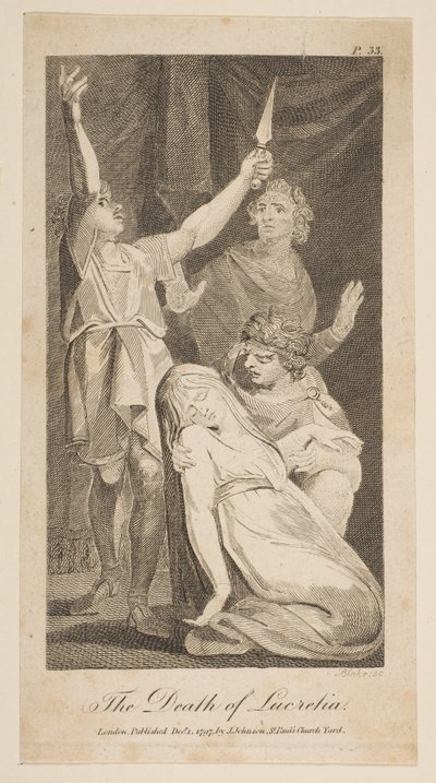 Lucretias død, fra Allens nye og upartiske romerske historie, 1797. av William Blake