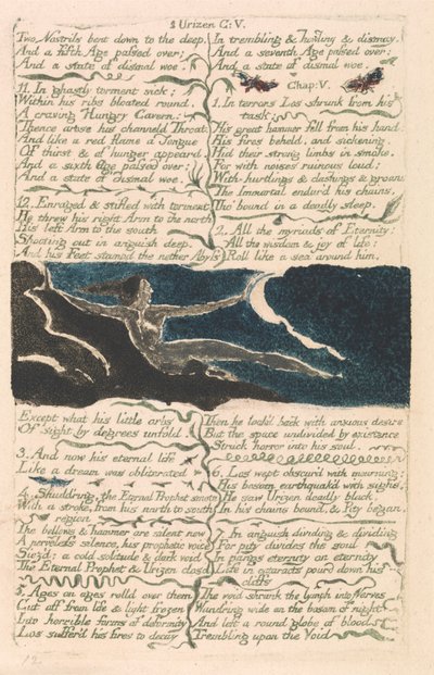 The First Book of Urizen, Plate 11, "To nesebor bøyd ned til dypet . . . ." (Bentley 13) av William Blake