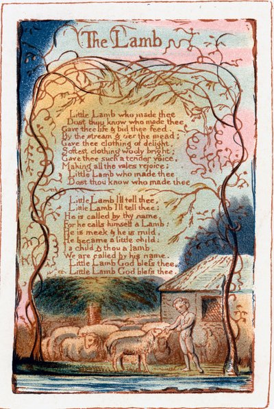 Lammet, illustrasjon fra Songs of Inocence and of Experience. c1770-1820 av William Blake