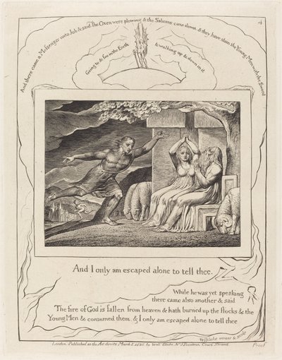 Sendebudene forteller Job om hans ulykker av William Blake