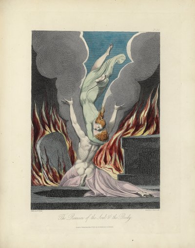 The Reunion of the Soul and the Body, illustrasjon fra "The Grave" av Robert Blair, gravert av Louis Schiavonetti av William Blake