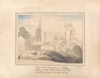 Enken omfavner mannen sin%27s Grave av William Blake