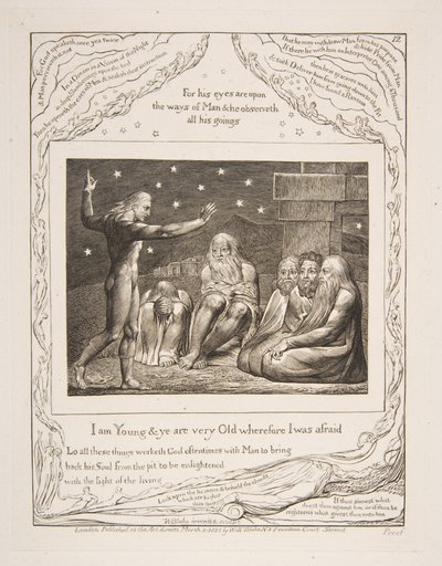 The Wrath of Elihu, fra illustrasjoner av Jobs bok, 1825-26. av William Blake