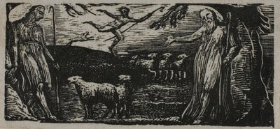 Thenot demonstrerer med Colinet, Lightfoot i bakgrunnen, fra The Pastorals of Virgil av William Blake