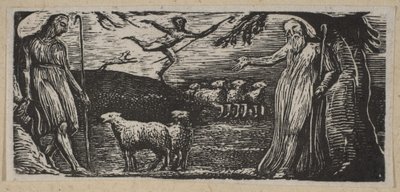 Thenot remonstrates with Colinet, Lightfoot in the Background, fra Thorntons Pastorals o..., 1821. av William Blake