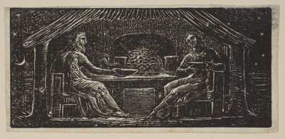 Thenot og Colinet spiser kveldsmåltidet sitt, fra Thorntons Pastorals of Virgil, 1821. av William Blake
