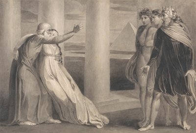 Tiriel støtter den døende Myratana og forbanner sønnene hans av William Blake