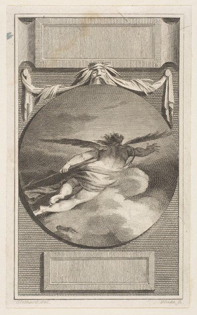 Bevinget figur som flyr gjennom skyer, ca. 1780-87. av William Blake