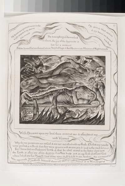 With Dreams Upon My Bed Thou Scarest Me (gravering på india papir chine collé) av William Blake
