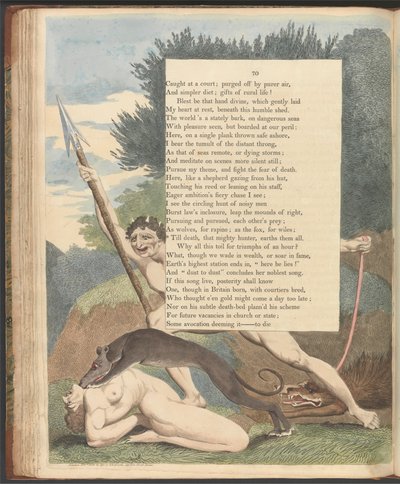 Young's Night Thoughts, side 70, "Til døden, den mektige jegeren, jorder dem alle" av William Blake